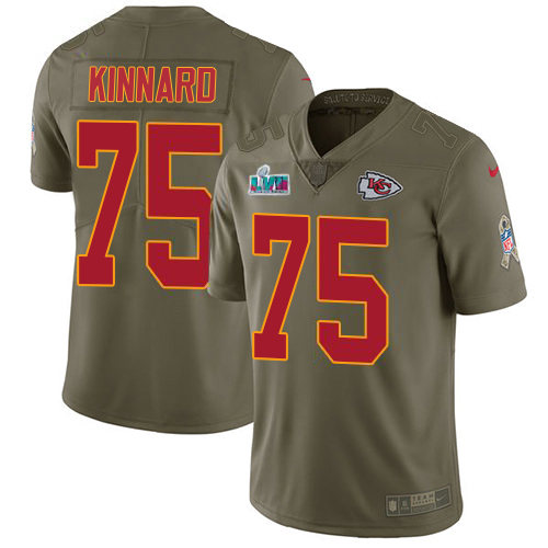 Chiefs #75 Darian Kinnard Olive Super Bowl LVII Patch Men's Stitched Limited 2017 Salute To Service Jersey