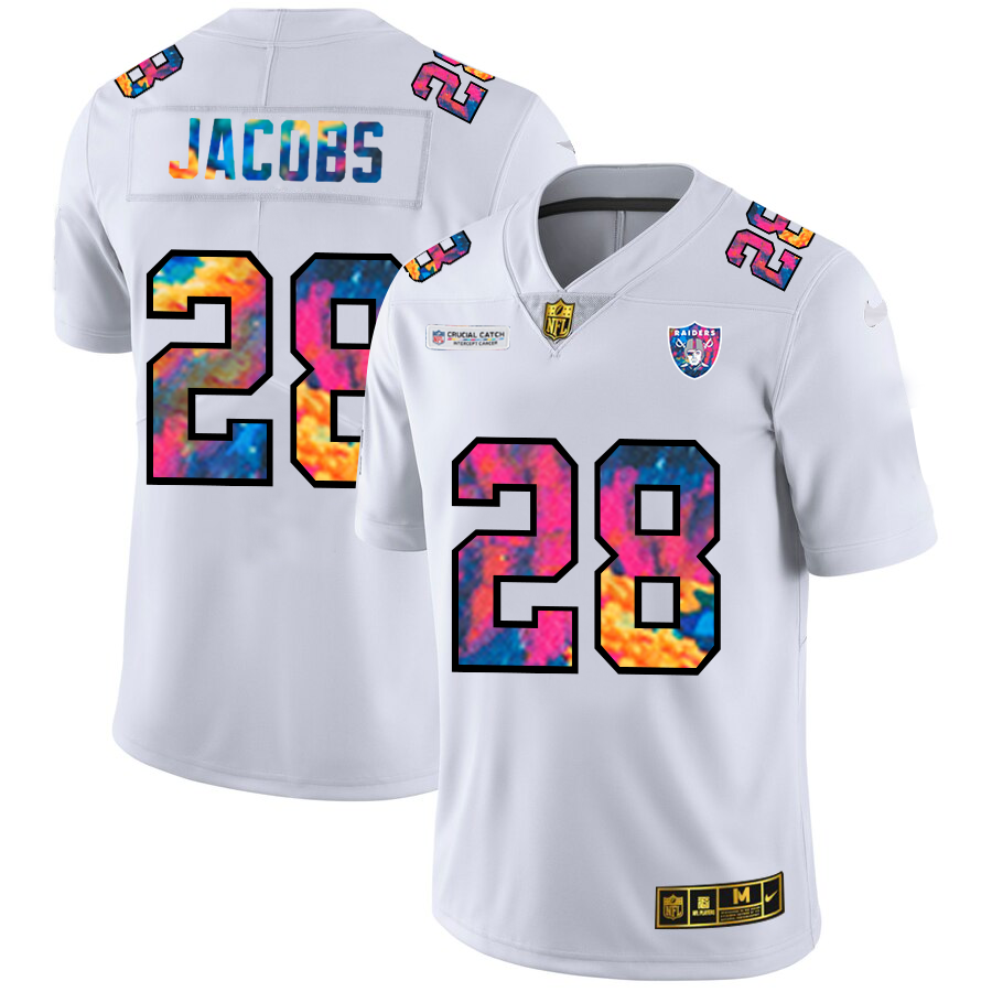 Las Vegas Raiders #28 Josh Jacobs Men's White Multi-Color 2020 Crucial Catch Limited Jersey