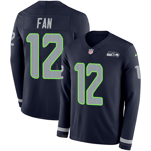 Seahawks #12 Fan Steel Blue Team Color Men's Stitched Limited Therma Long Sleeve Jersey