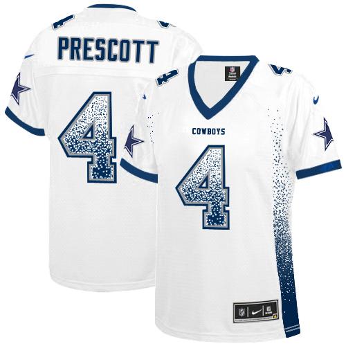 Cowboys #4 Dak Prescott White Women's Stitched Elite Drift Fashion Jersey