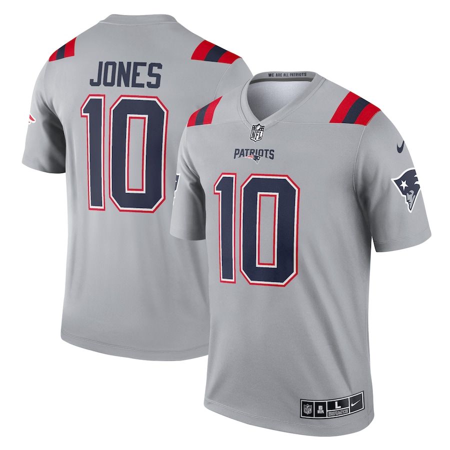 New England Patriots #10 Mac Jones Men's Gray Inverted Legend Jersey