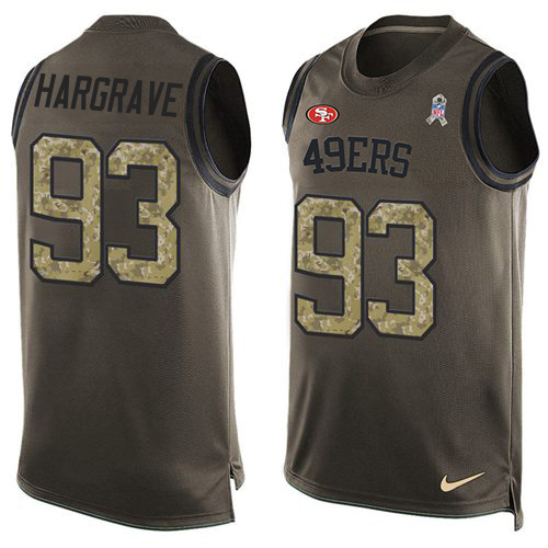 49ers #93 Javon Hargrave Green Men's Stitched Limited Salute To Service Tank Top Jersey