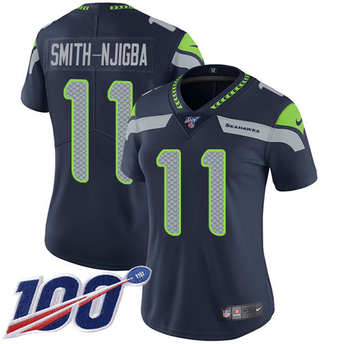 Seahawks #11 Jaxon Smith-Njigba Steel Blue Team Color Women's Stitched 100th Season Vapor Untouchable Limited Jersey