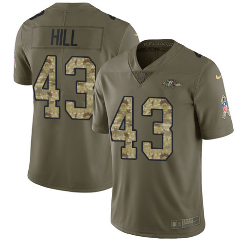 Baltimore Ravens #43 Justice Hill Olive/Camo Men's Stitched Limited 2017 Salute To Service Jersey Men's