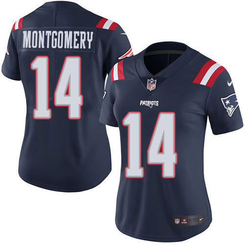 Patriots #14 Ty Montgomery Navy Blue Women's Stitched Limited Rush Jersey