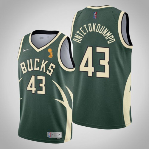 Milwaukee Bucks #43 Thanasis Antetokounmpo Womens 2021 Finals Champions Swingman Earned Edition Jersey Green Womens