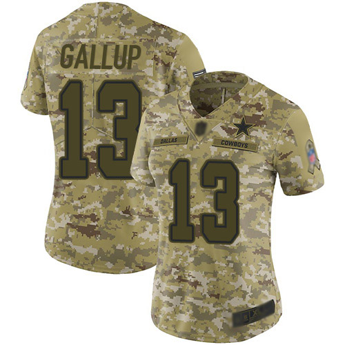 Cowboys #13 Michael Gallup Camo Women's Stitched Limited 2018 Salute To Service Jersey