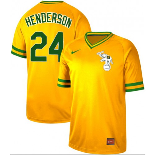 Oakland Athletics #24 Rickey Henderson Yellow Authentic Cooperstown Collection Stitched Jersey Men's