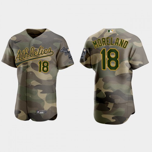 Oakland Oakland Athletics #18 Mitch Moreland Men's 2021 Armed Forces Day Authentic Jersey -Camo Men's