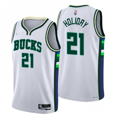 Milwaukee Milwaukee Bucks #21 Jrue Holiday Mens White 2021/22 Swingman Jersey - City Edition Mens