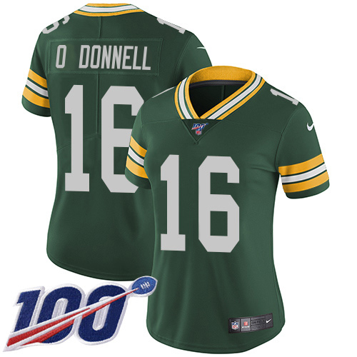 Packers #16 Pat O'Donnell Green Team Color Women's Stitched 100th Season Vapor Untouchable Limited Jersey