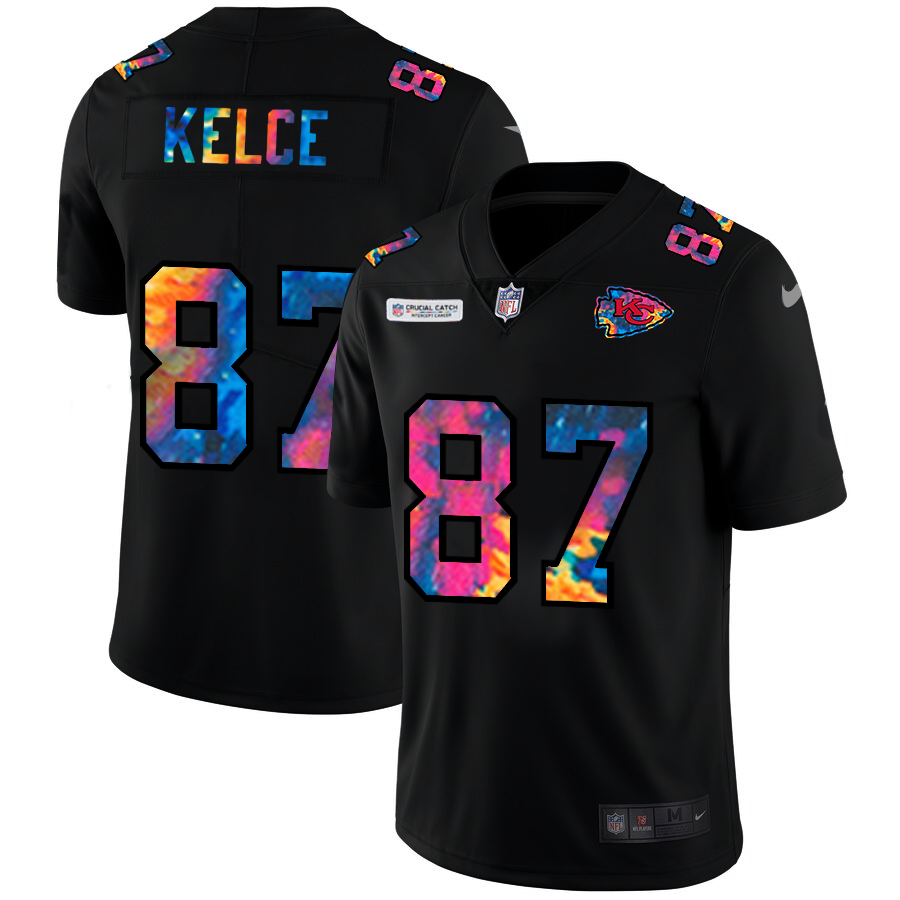 Kansas City Chiefs #87 Travis Kelce Men's Multi-Color Black 2020 Crucial Catch Vapor Untouchable Limited Jersey