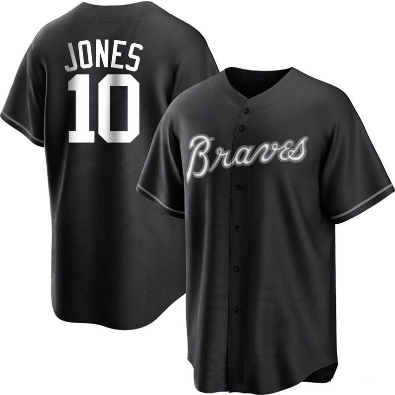 Men's Youth Women's Atlanta Braves#10 Chipper Jones Cool Base Official Jersey - Black White