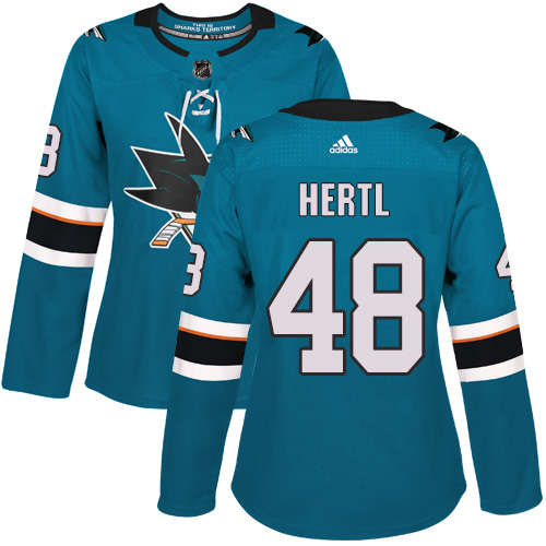 Adidas San Jose Sharks #48 Tomas Hertl Teal Home Authentic Women's Stitched Jersey Womens