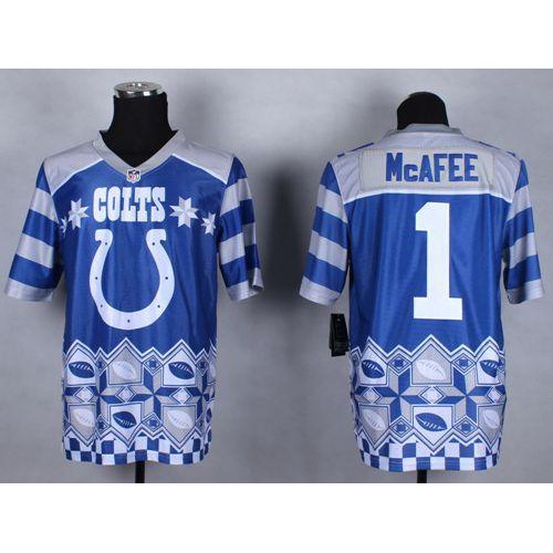 Indianapolis Colts #1 Pat McAfee Royal Blue Men's Stitched Elite Noble Fashion Jersey Men's