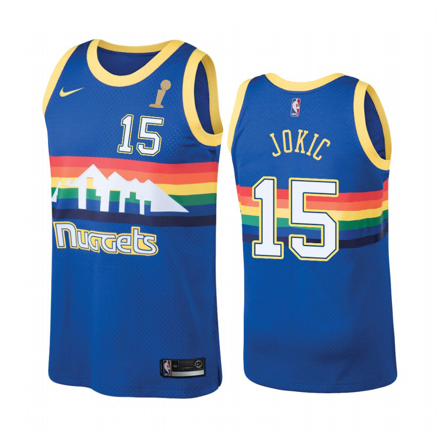 Nuggets #15 Nikola Jokic Hardwood Classic Blue Women's 2023 Finals Champions Jersey