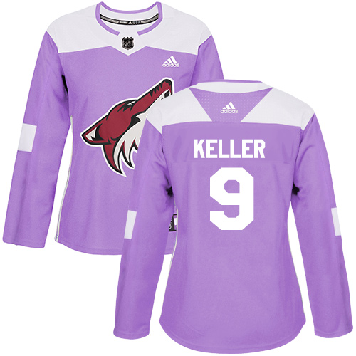 Adidas Arizona Coyotes #9 Clayton Keller Purple Authentic Fights Cancer Women's Stitched Jersey Womens