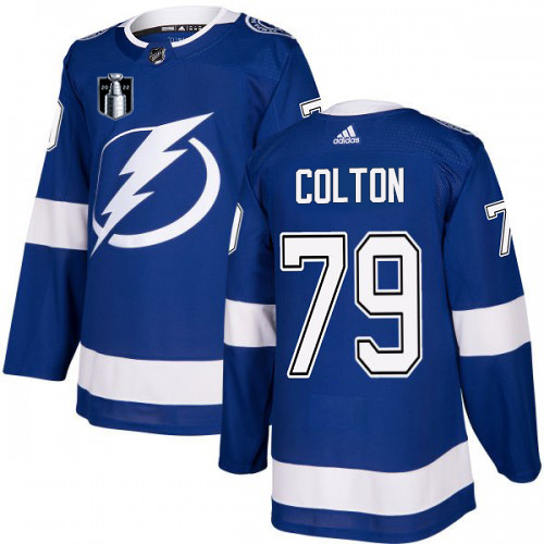 Adidas Tampa Bay Lightning #79 Ross Colton Blue 2022 Stanley Cup Final Patch Home Authentic Stitched Youth Jersey Youth