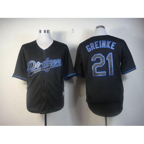Los Angeles Dodgers #21 Zack Greinke Black Fashion Stitched Jersey Men's