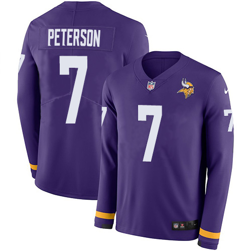 Minnesota Vikings #7 Patrick Peterson Purple Team Color Youth Stitched Limited Therma Long Sleeve Jersey Youth
