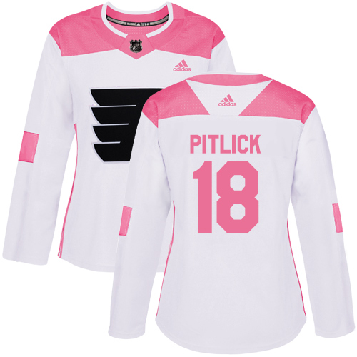 Adidas Philadelphia Flyers #18 Tyler Pitlick White/Pink Authentic Fashion Women's Stitched Jersey Womens