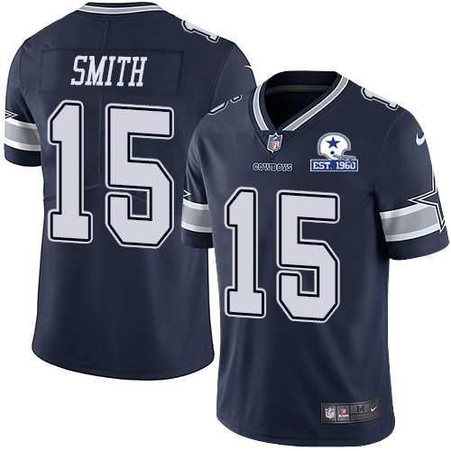 Dallas Cowboys #15 Devin Smith Navy Blue Team Color Men's Stitched With Established In 1960 Patch Vapor Untouchable Limited Jersey Men's