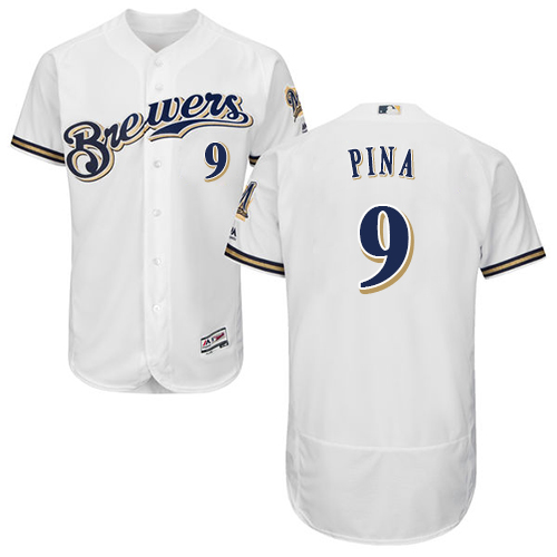 Milwaukee Brewers #9 Manny Pina White Flexbase Authentic Collection Stitched Jersey Men's
