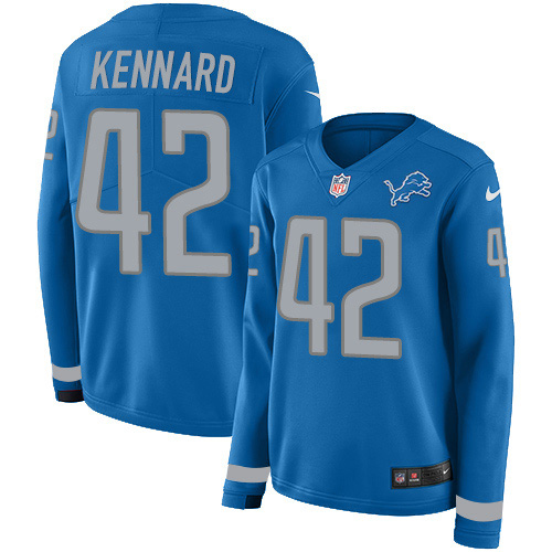 Detroit Lions #42 Devon Kennard Blue Team Color Women's Stitched Limited Therma Long Sleeve Jersey Womens