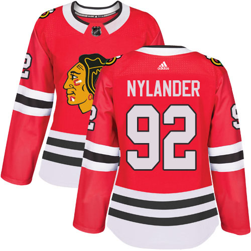 Adidas Chicago Blackhawks #92 Alexander Nylander Red Home Authentic Women's Stitched Jersey Womens