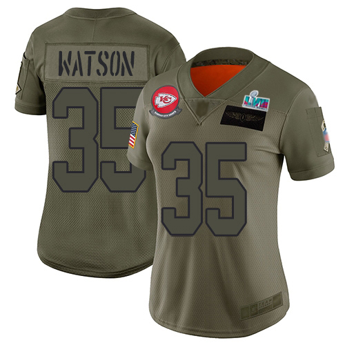 Chiefs #35 Jaylen Watson Camo Super Bowl LVII Patch Women's Stitched Limited 2019 Salute To Service Jersey