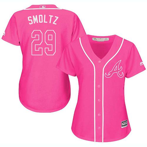 Atlanta Braves #29 John Smoltz Pink Fashion Women's Stitched Jersey Womens