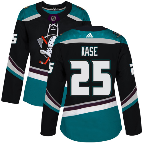 Adidas Anaheim Ducks #25 Ondrej Kase Black/Teal Alternate Authentic Women's Stitched Jersey Womens