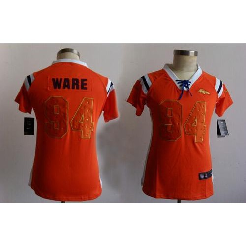 Denver Broncos #94 DeMarcus Ware Orange Women's Stitched Elite Draft Him Shimmer Jersey Womens