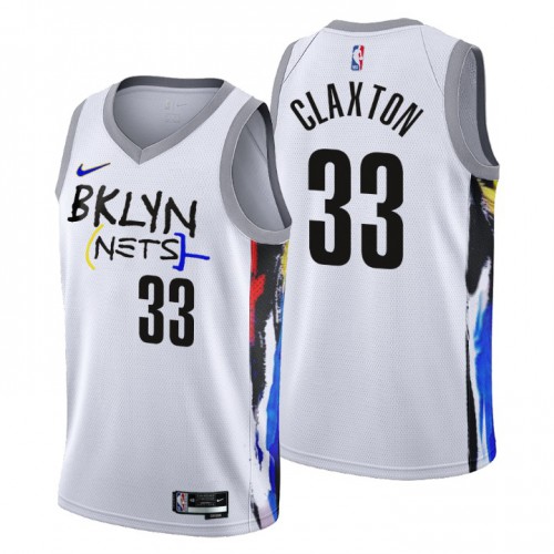 Brooklyn Nets #33 Nicolas Claxton Mens 2022-23 City Edition Jersey - Cherry Blossom White Mens