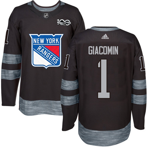 Adidas New York Rangers #1 Eddie Giacomin Black 1917-2017 100th Anniversary Stitched Jersey Men's
