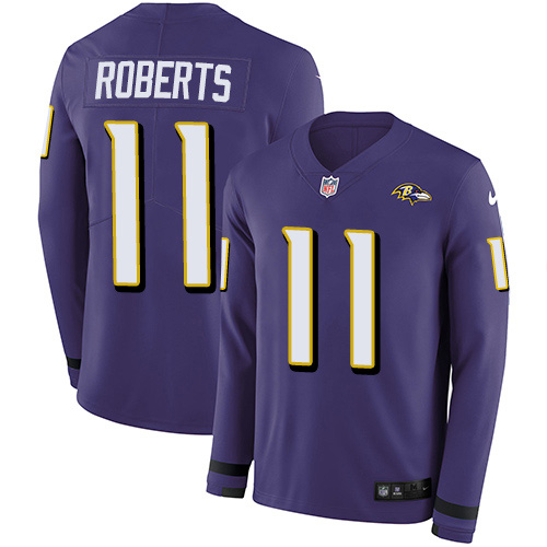 Baltimore Ravens #11 Seth Roberts Purple Team Color Men's Stitched Limited Therma Long Sleeve Jersey Men's