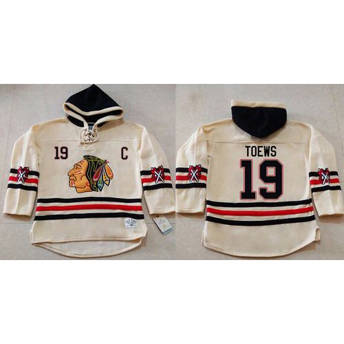 Chicago Blackhawks #19 Jonathan Toews Cream Heavyweight Pullover Hoodie Stitched Jersey Men's