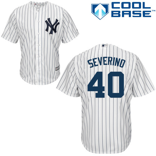 New York Yankees #40 Luis Severino White Strip New Cool Base Stitched Jersey Men's
