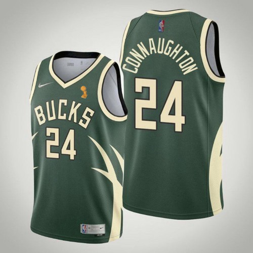 Milwaukee Bucks #24 Pat Connaughton Womens 2021 Finals Champions Swingman Earned Edition Jersey Green Womens