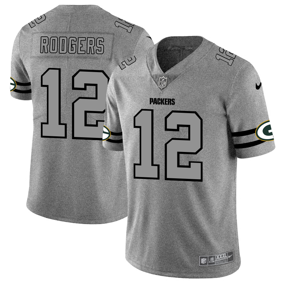 Green Bay Packers #12 Aaron Rodgers Men's Gray Gridiron II Vapor Untouchable Limited Jersey