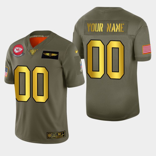 Kansas City Chiefs Custom Men's Olive Gold 2019 Salute to Service Limited 100 Jersey