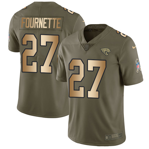 Jaguars #27 Leonard Fournette Olive/Gold Youth Stitched Limited 2017 Salute To Service Jersey