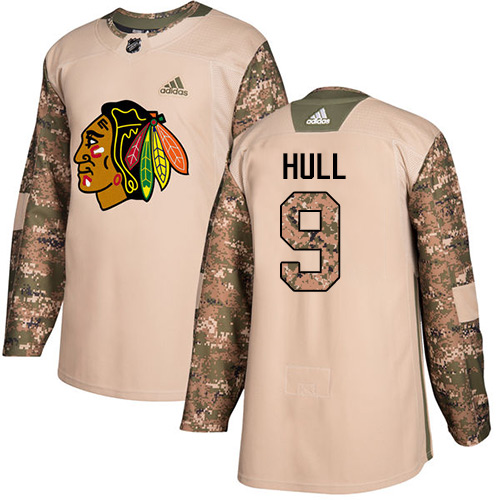 Adidas Chicago Blackhawks #9 Bobby Hull Camo Authentic 2017 Veterans Day Stitched Jersey Men's