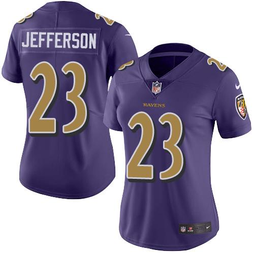 Baltimore Ravens #23 Tony Jefferson Purple Women's Stitched Limited Rush Jersey Womens