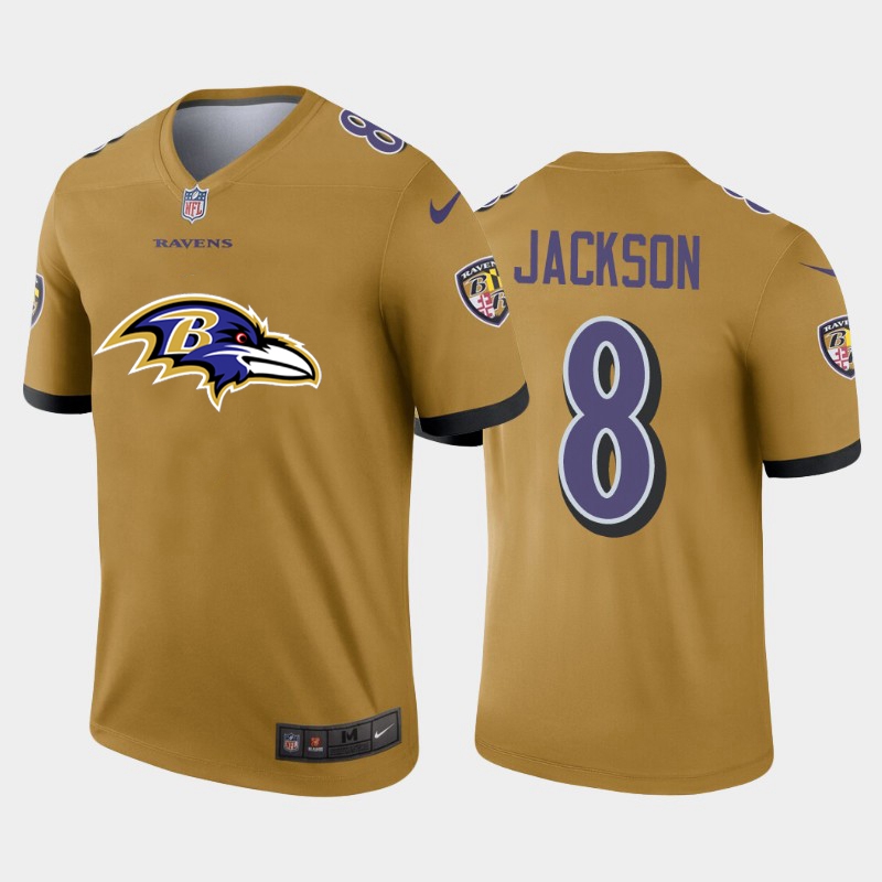 Baltimore Ravens #8 Lamar Jackson Gold Men's Big Team Logo Vapor Limited Jersey