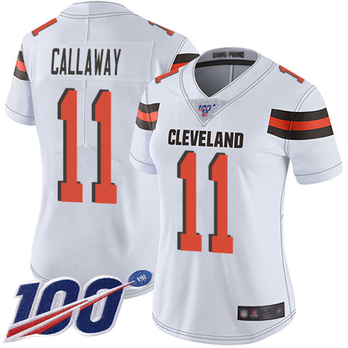 Cleveland Browns #11 Antonio Callaway White Women's Stitched 100th Season Vapor Limited Jersey Womens