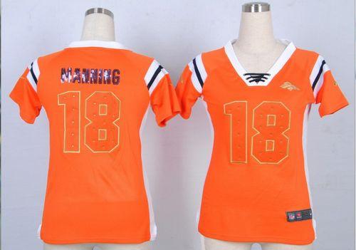 Broncos #18 Peyton Manning Orange Women's Stitched Elite Draft Him Shimmer Jersey