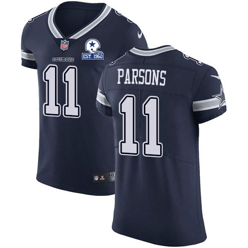 Cowboys #11 Micah Parsons Navy Blue Team Color Men's Stitched With Established In 1960 Patch Vapor Untouchable Elite Jersey