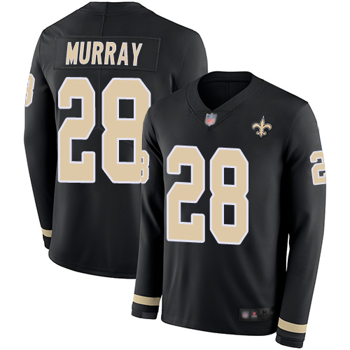 New Orleans Saints #28 Latavius Murray Black Team Color Men's Stitched Limited Therma Long Sleeve Jersey Men's