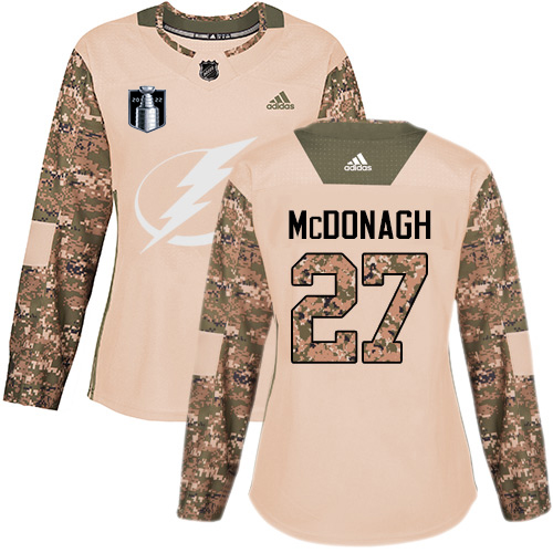 Adidas Tampa Bay Lightning #27 Ryan McDonagh Camo Authentic 2022 Stanley Cup Final Patch Women's Veterans Day Stitched Jersey Womens